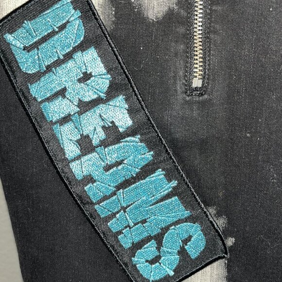 RARE LOVE MOSCHINO Sleeveless Black Denim with Sequin & Embroidered Patches - 6 - Picture 8 of 16